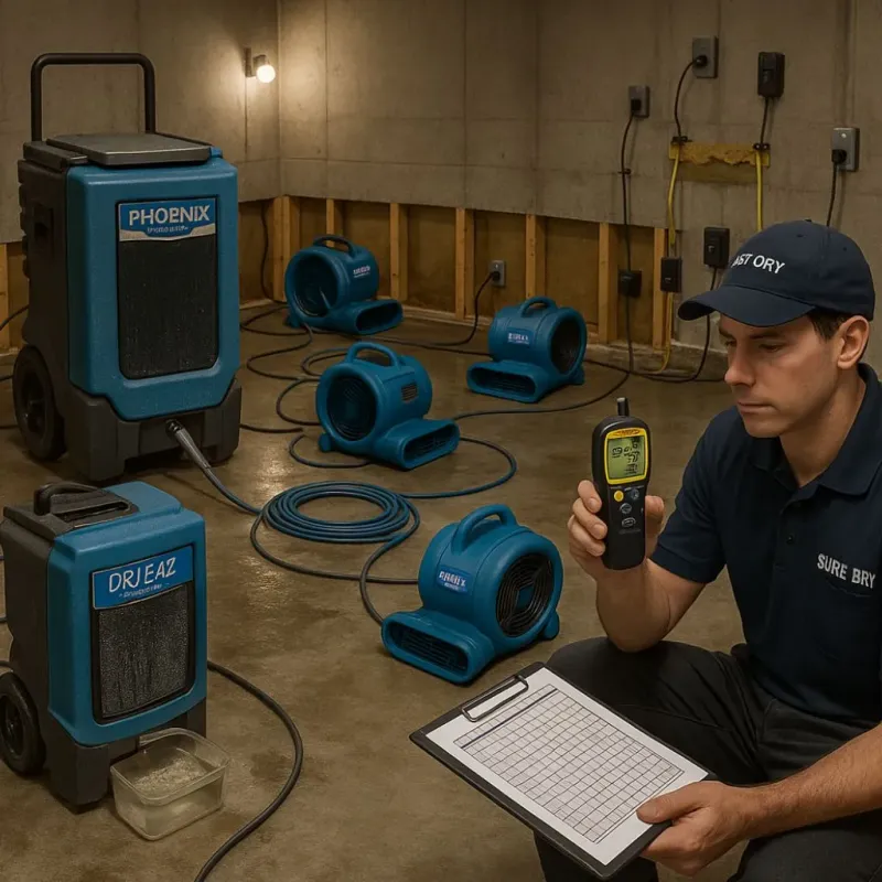 Structural Drying and Dehumidification process in Fairbanks Ranch, CA